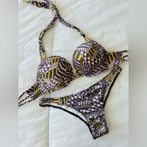 Victoria's Secret Black and Yellow Patterned Bikini